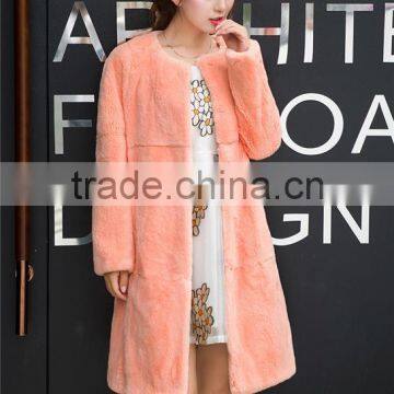 Natural Rabbit Fur Jacket With Belt Women Real Whole Skin Rex Rabbit Fur Overcoat photo-2