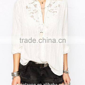 100% Cotton Relaxed Fit Crochet Detail Lady Shirt,fashion Full Sleeves Shirts photo-4