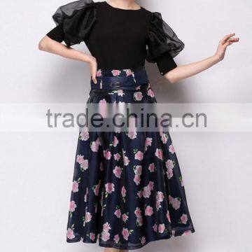 100% Polyester Sweet Floral Midi A-Line Bubble Skirt photo-4