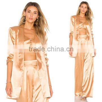 BF Style Career Women Fashion Blazer Long Sleeve Unlined Satin Jacket photo-6