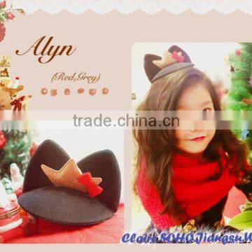 Wholesale RED CAT EAR MINI TOP HAT WITH GOLD CROWN photo-2