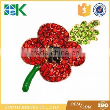 UK Red Crystal Poppy Brooch Flower Enamel Pins Badges Pental Pin Broach Banquet