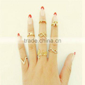 7pcs/set Gold butterfly V Crystal Midi Mid Finger Knuckle Ring Sets