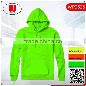 Men's fashion safety lime green pullover micro fleece hooded sweatshirt