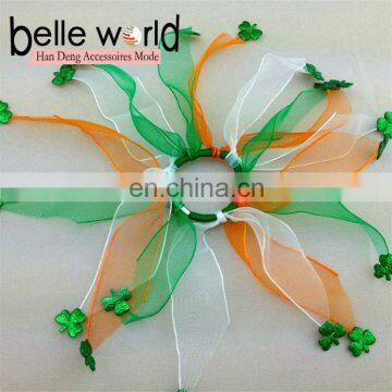 Hot Selling St. Patrick's Day Clover Fabric Ponytail Holder for Girl