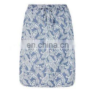 2015 Fashion Mature Women Abstract Print Denim Track Mini Skirt photo-2