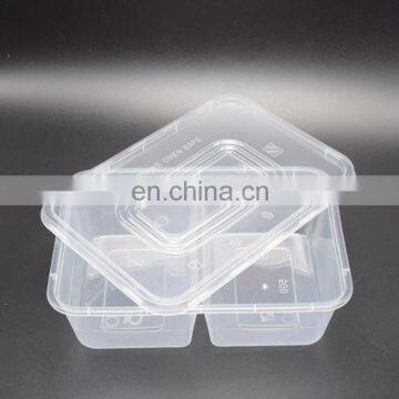 Promotional eco-friendly customized size 2 compartments food container pp plastic box for food packaging