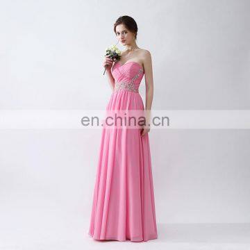 High Quality Pink Sweetheart Peplum Floor Length Sleeveless Zipper Backless Ruffle Chiffon Beaded Women Prom Dress