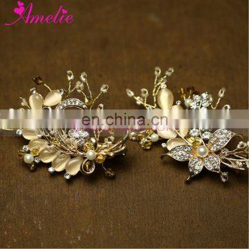 Fully Stocked European Styles Wedding Hair Accessories Crystal Opal & Rhinestone Bridal Side Hair Clip Set