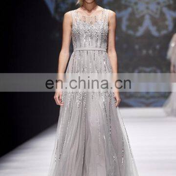 2017 B5252 Silver color halter net fabric beaded evening dresses & wedding dresses
