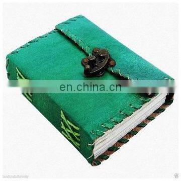 Green Leather Journal Diary Sketchbook Notebook Handmade Vintage Lock Closer S4