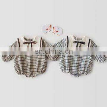 2020 spring New baby girl's long sleeve one-piece suit Plaid baby girl romper