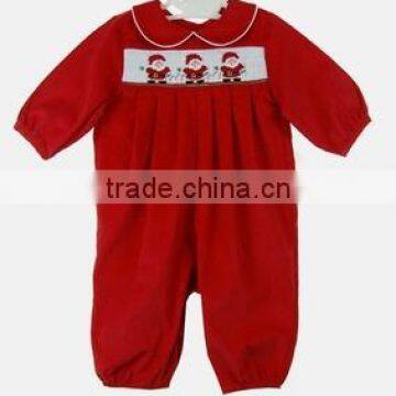 Newest design baby toddler christmas boutique santa red smocked dress , new baby dress