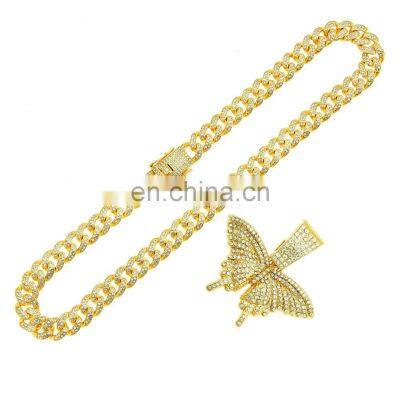 Hot Sale Bling Necklaces Tennis Chain Alloy Rhinestone Butterfly Tennis Choker Necklace Women Jewelry