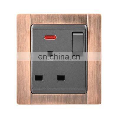 Type 86 UK Standard 3 pin Wall Socket With Switch 13A Zinc Alloy Panel Socket And Switches Electrical With LED Light