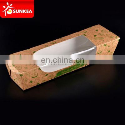 Custom logo printed paper french baguette box with window