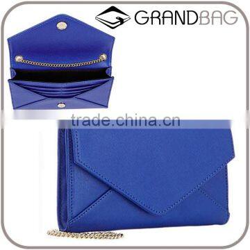 Royal blue saffiano leather evening clutch bags with chain lady hand bag genuine leather wallet