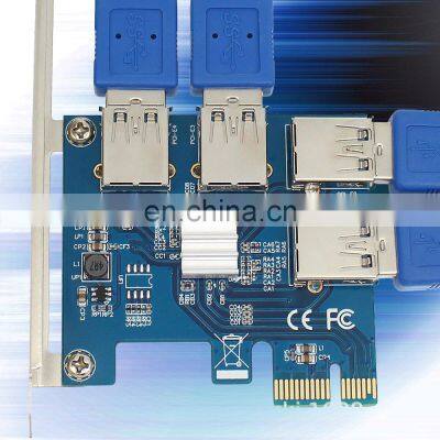 Pc Pcie 1 To 4 16x Card Riser Pci-e 1x To 4 Usb 3.0 Pci-e Adapter Port Card Multiplier