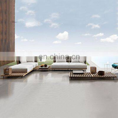 Patio Wood and Cane Teak Sectional Patio Garden Furniture Sofa Set Outdoor photo-2