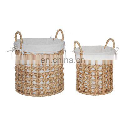 Vietnam Supplier Natural Water Hyacinth Laundry Basket With Liner