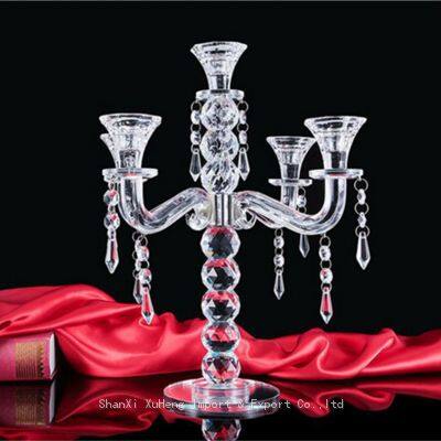 Factory Supply New Design Table Top Hanging Crystal Beads Crystal Chandelier Lighted Wedding Centerpiece photo-2