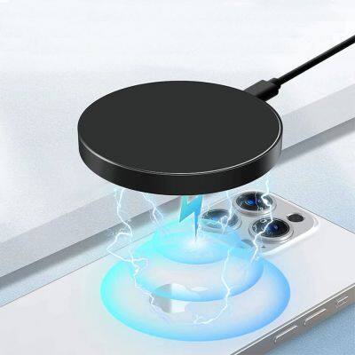Smartphone wireless charger base 10W Aluminum alloy chassis + wood surface with breathing light Anti-skid silicone feet