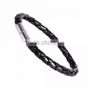 High Quality Jewelry Braided Genuine Leather Cuff Bracelet With Stainless Steel Clasp