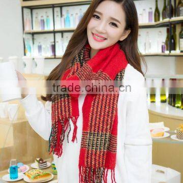 New Warm Winter Mohair Tassel Plaid Fashion Ladies Neck Scarf photo-3