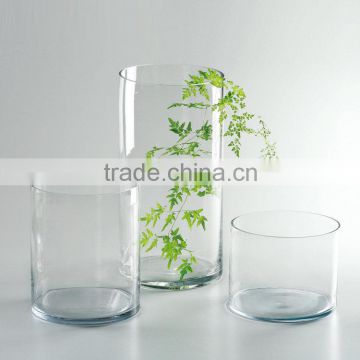 Clear Glass Vase; Hand Blown Straight Glass Vase