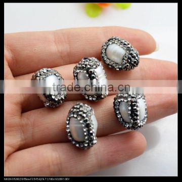 LFD-0076B Wholesale Nature Freshwater Pearl Loose Beads, with Crystal Rhinestone Paved Pearl Connectors Jewelry Findings