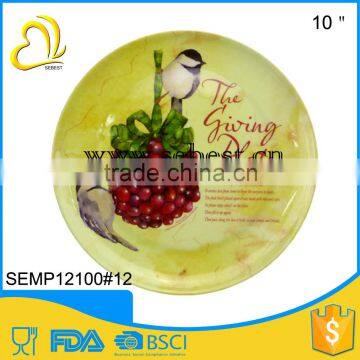 high quality printing 10" round shape melamine dinner plates