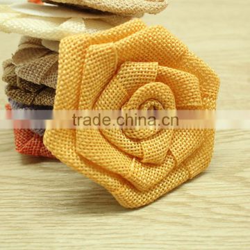 Round flat burlap flower cute phone back applique, women waistband decorated flower accessories