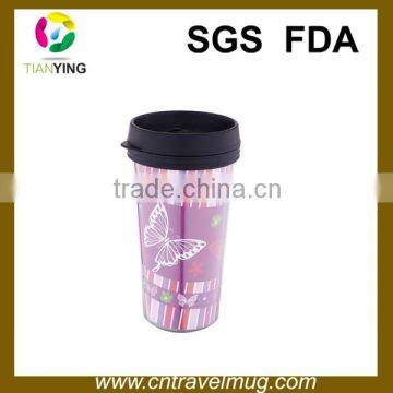 450ML promotional plastic coffee mugs with insert paper