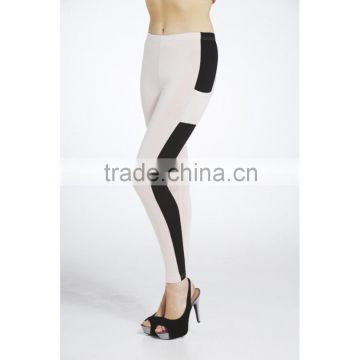 Woman FItted White with Black Panelled Leggings / Tights with Pocket