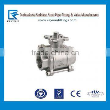 Three Pieces 1000 Wog Threaded Full Port Stainless Steel 3pc Mounting Pad Ball Valve