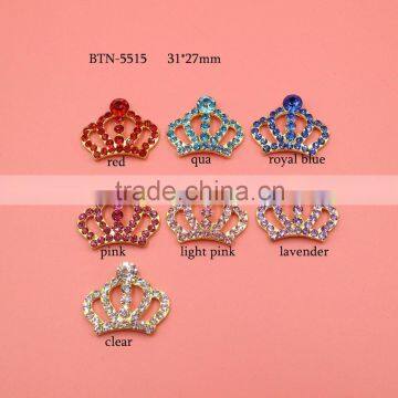 Hot selling gold plating factory price CROWN rhinestone button in stock (btn-5515)