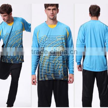 wholesale Custom top design good sale padded blue goalkeeper uniforms