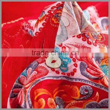 Reactive Printed Bedding Sets /red Base With Several Large Floral Print/panel Screen Printing/duvet Cover and Pillow Covers
