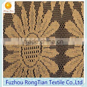 Royal Yellow Nylon Knitted Gole Lines Sunflower Net Lace Fabric for Dress photo-2
