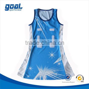 Wholesale fashion custom ladies netball dresses with hook and loops and bibs