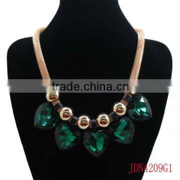 Gold Mesh Chain with Emerald Heart Diamond Jewelry Necklace