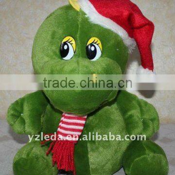 2011 Christmas Plush Dinosaur Toy/Christmas Cap Animal Toy/Dinosaur with scarf