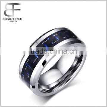 Blue & Black Carbon Fiber Tungsten Carbide Men's Women's Wedding Ring Band 8mm