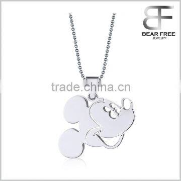 Mickey Mouse Head Pendant 316L Stainless Steel Mens Necklaces