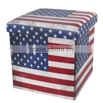 American Flag Faux Fur Foldable Storage Ottoman