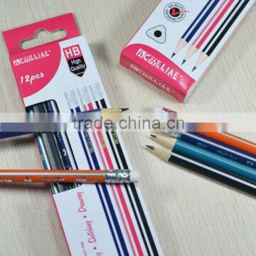 Standard size triangular shape silver corner graphite wooden pencil sharpened with eraser