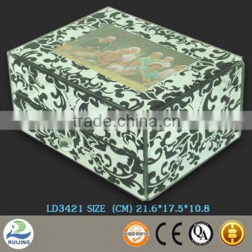 Floral Printed Jewelry Box with Drawer and Photo Frame