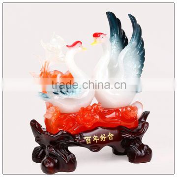 resin statue , lovey decoration with Luckly Swan , Love swan