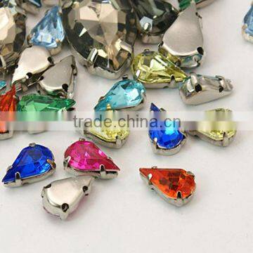 Sew on Acrylic Rhinestone Claw Setting, Clear Teardrop Rhinestone Beads for Cloth, 1000pcs/bag(GACR-A001-6x10-P)