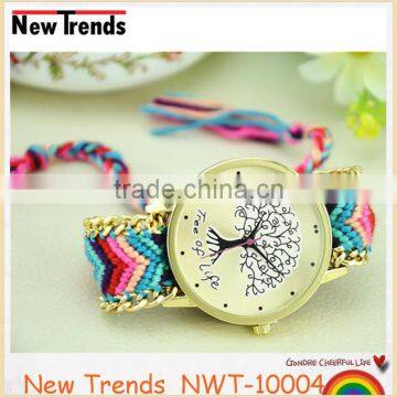 New Arival Fashion Colorful String Weaved Tree Design Quartz Lady Watch photo-4